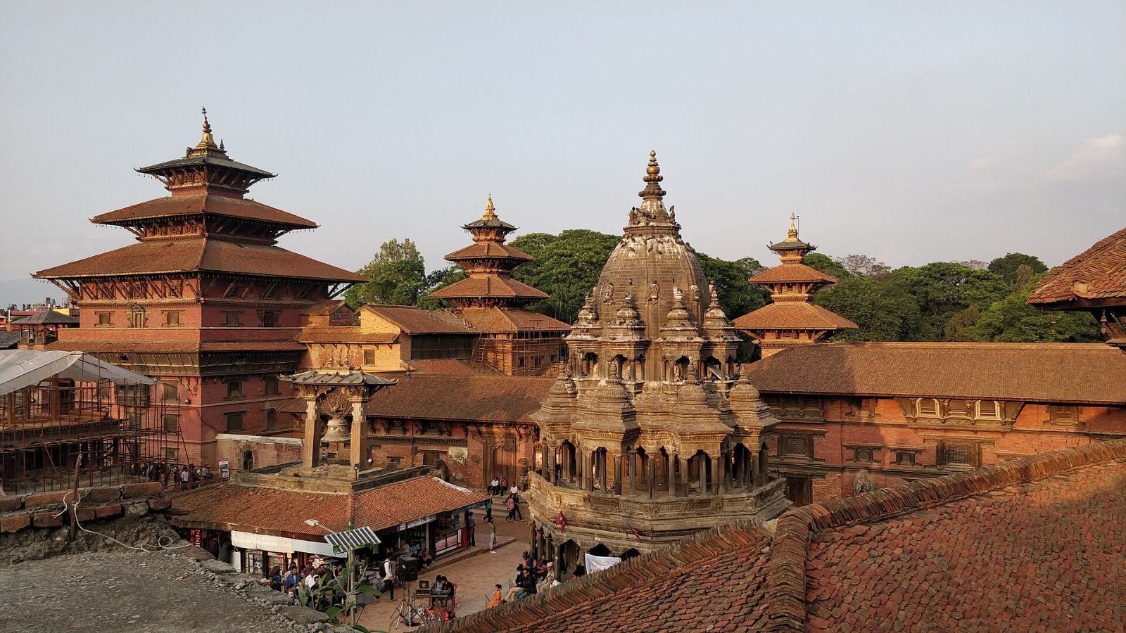 The temples of Patan Durbar Square seen from a rooftop